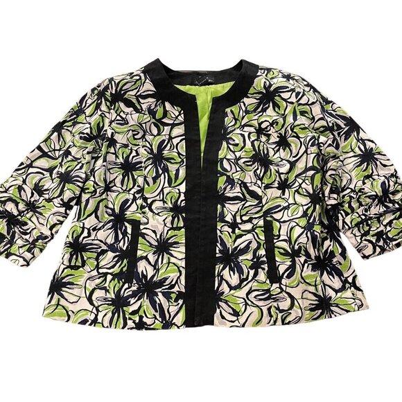 Trenz Women by Thersa Trenz Jackets & Blazers - Trenz Women by Thersa Trenz Women's Neon Floral Coat Size 1X Green, Black, White